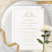 Real Gold Foil Elegante Monogram Wreath Wedding Folieneinladung