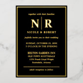 Real Gold Foil Elegante Wedding Monogram Modern Folieneinladung (Vorderseite)