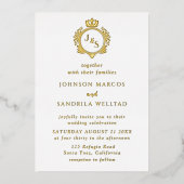 Real Gold Foil Elegante Wreath Monogram Wedding Fo Folieneinladung (Vorderseite)