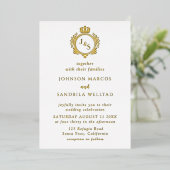 Real Gold Foil Elegante Wreath Monogram Wedding Fo Folieneinladung (Stehend vorne)
