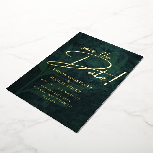 Real GOLD FOIL Emerald Green Save the Date Wedding Folieneinladung (Gedreht)