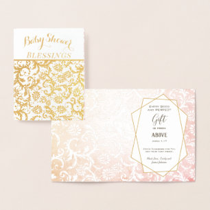 Real Gold Foil Floral Baby Dusche Segnungen Folienkarte