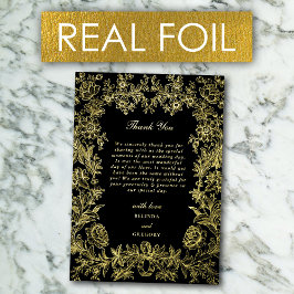 Real Gold Foil Floral Black Wedding Vielen Dank Folieneinladung