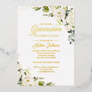 REAL GOLD FOIL Floral Gold Quinceanera Folieneinladung