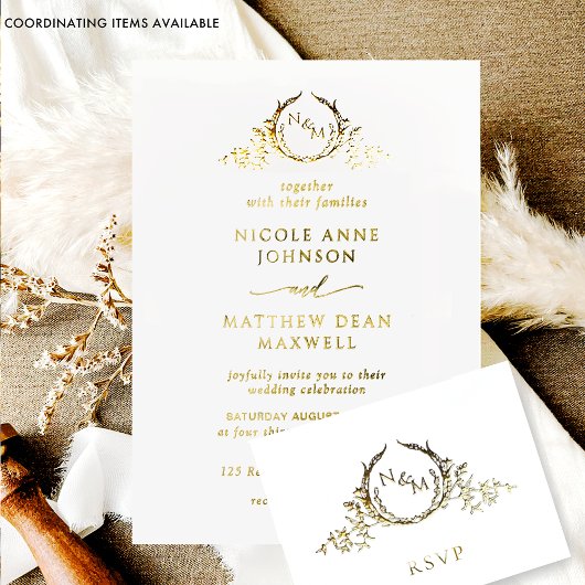 Real Gold Foil Formal und elegante Monogram Weddin Folieneinladung