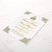 Real Gold Foil Geometric Border Islamic Wedding Folieneinladung (Gedreht)