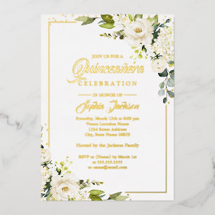 REAL GOLD FOIL Gold Floral Quinceanera Folieneinladung