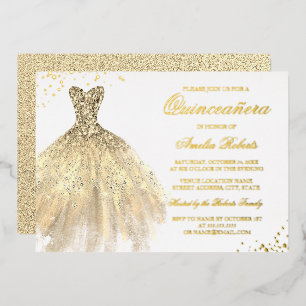REAL GOLD FOIL Gold Sparkleider Quinceanera Folieneinladung