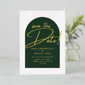 Real GOLD Foil Green Save the Date Hochzeit Folieneinladung (Stehend vorne)