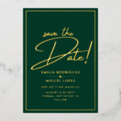 Real GOLD Foil Green Save the Date Hochzeit Folieneinladung (Vorderseite)