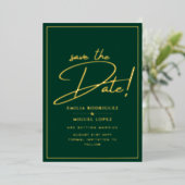 Real GOLD Foil Green Save the Date Hochzeit Folieneinladung (Stehend vorne)
