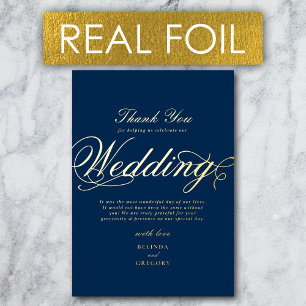 Real Gold Foil Luxury Navy Blue Wedding Vielen Dan Folieneinladung