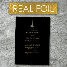 Real Gold Foil Minimalistisch Monogram Black Weddi Folieneinladung