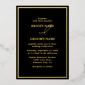 Real Gold Foil Moderne Black & Gold Hochzeit Folieneinladung (Vorderseite)