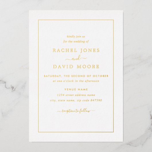 REAL GOLD FOIL Moderne Hochzeit Folieneinladung (Vorderseite)