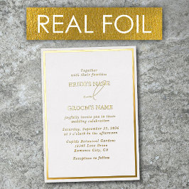 Real Gold Foil Moderne White & Gold Hochzeit Folieneinladung