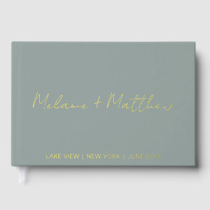 Real Gold Foil Modernes Handwriting Script Gästebu Gästebuch