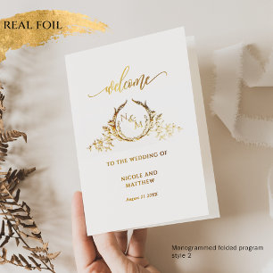 Real Gold Foil Monogram, Wedding Religious Program Folienkarte