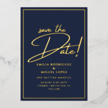 Real GOLD Foil Navy Blue Save the Date Hochzeit