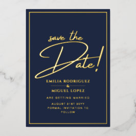 Real GOLD Foil Navy Blue Save the Date Hochzeit Folieneinladung