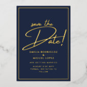 Real GOLD Foil Navy Blue Save the Date Hochzeit Folieneinladung (Vorderseite)