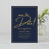 Real GOLD Foil Navy Blue Save the Date Hochzeit Folieneinladung (Stehend vorne)