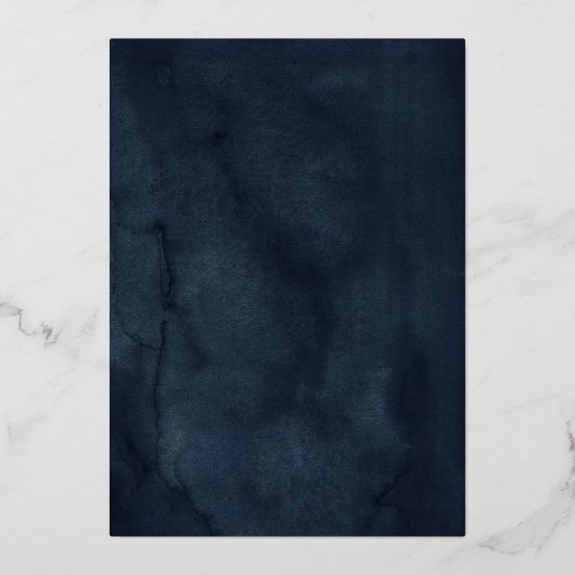 Real Gold Foil Navy Blumenwettbewerb Hochzeit Folieneinladung (Rückseite)