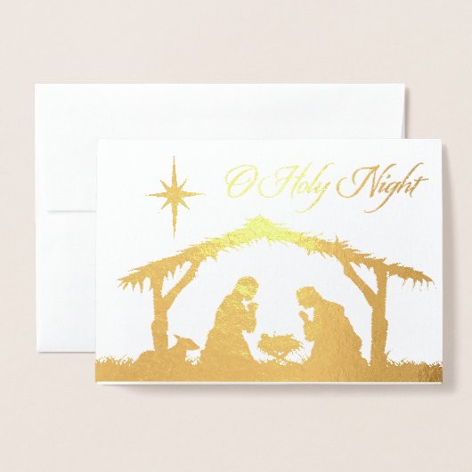 REAL Gold Foil O Holy Night Nativcard Folienkarte (Vorderseite mit Umschlag)