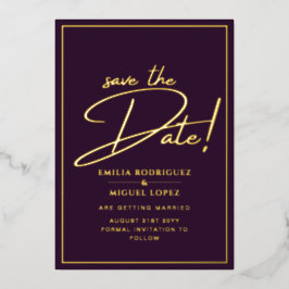 Real GOLD Foil Plum Lila Save the Date Hochzeit Folieneinladung