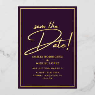 Real GOLD Foil Plum Lila Save the Date Hochzeit Folieneinladung