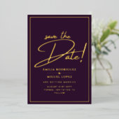 Real GOLD Foil Plum Lila Save the Date Hochzeit Folieneinladung (Stehend vorne)