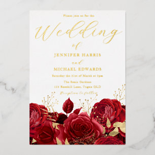 Real Gold Foil Rote Rosen Hochzeit Folieneinladung