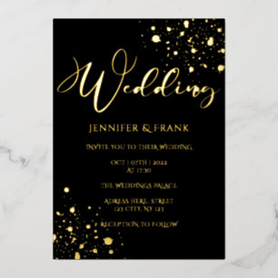 Real Gold Foil Spots Modern White Elegante Black Folieneinladung