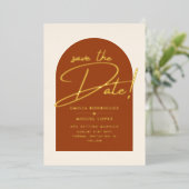 Real GOLD Foil Terracotta Save the Date Hochzeit Folieneinladung (Stehend vorne)