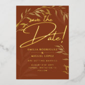 Real GOLD FOIL Terracotta Save the Date Hochzeit Folieneinladung (Vorderseite)