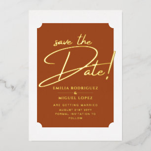 Real GOLD Foil Terracotta Save the Date Hochzeit Folieneinladung