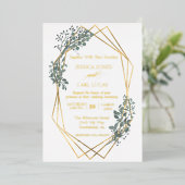 Real Gold Foil Wedding Foliage Blätter Frame Folieneinladung (Stehend vorne)