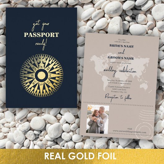 Real Gold Foil Wedding Passport Compass Wedding Folieneinladung