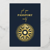 Real Gold Foil Wedding Passport Compass Wedding Folieneinladung (Vorderseite)