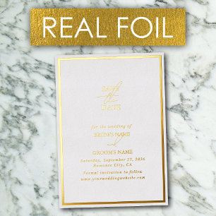 Real Gold Foil White & Gold Hochzeit Sichern Sie d Folieneinladung