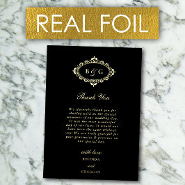 Real Gold Foil Wreath Black Wedding Dankeschön Kar Folieneinladung