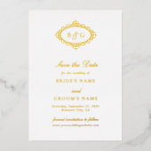 Real Gold Foil Wreath White Wedding retten das Dat Folieneinladung (Vorderseite)