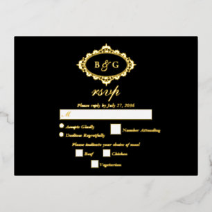 Real Gold Foil Wreath White Wedding RSVP Black Folie Einladungspostkarte