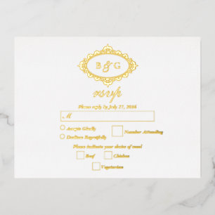 Real Gold Foil Wreath White Wedding RSVP Folie Einladungspostkarte