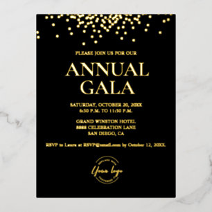 Real Gold Folie Konfetti auf schwarz Custom Logo G Folie Einladungspostkarte