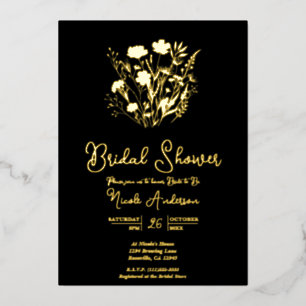 Real Gold Garden Wildblumen Brautparty Folieneinladung