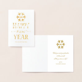 Real Gold Happy New Year Typografy Snowflake Folienkarte