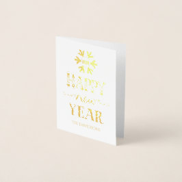 Real Gold Happy New Year Typografy Snowflake Folienkarte