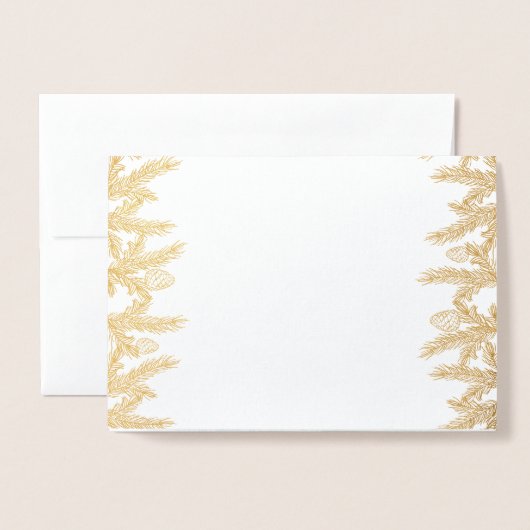Real Gold JOYEUX NOËL Typografie Pine Snowflakes Folienkarte (Vorderseite mit Umschlag)