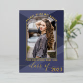 Real Gold Navy Blue Geometric Foto Abschluss Folieneinladung (Stehend vorne)